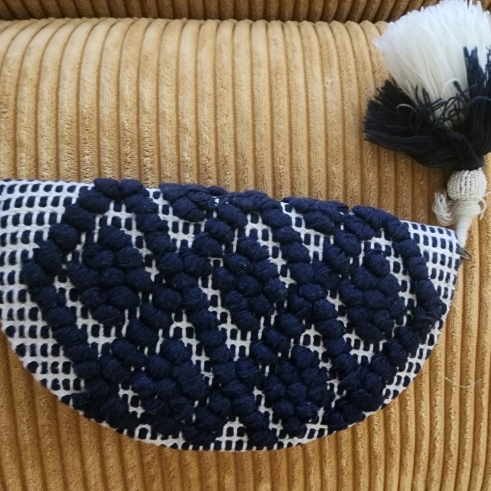 Navy and White Woven Clutch